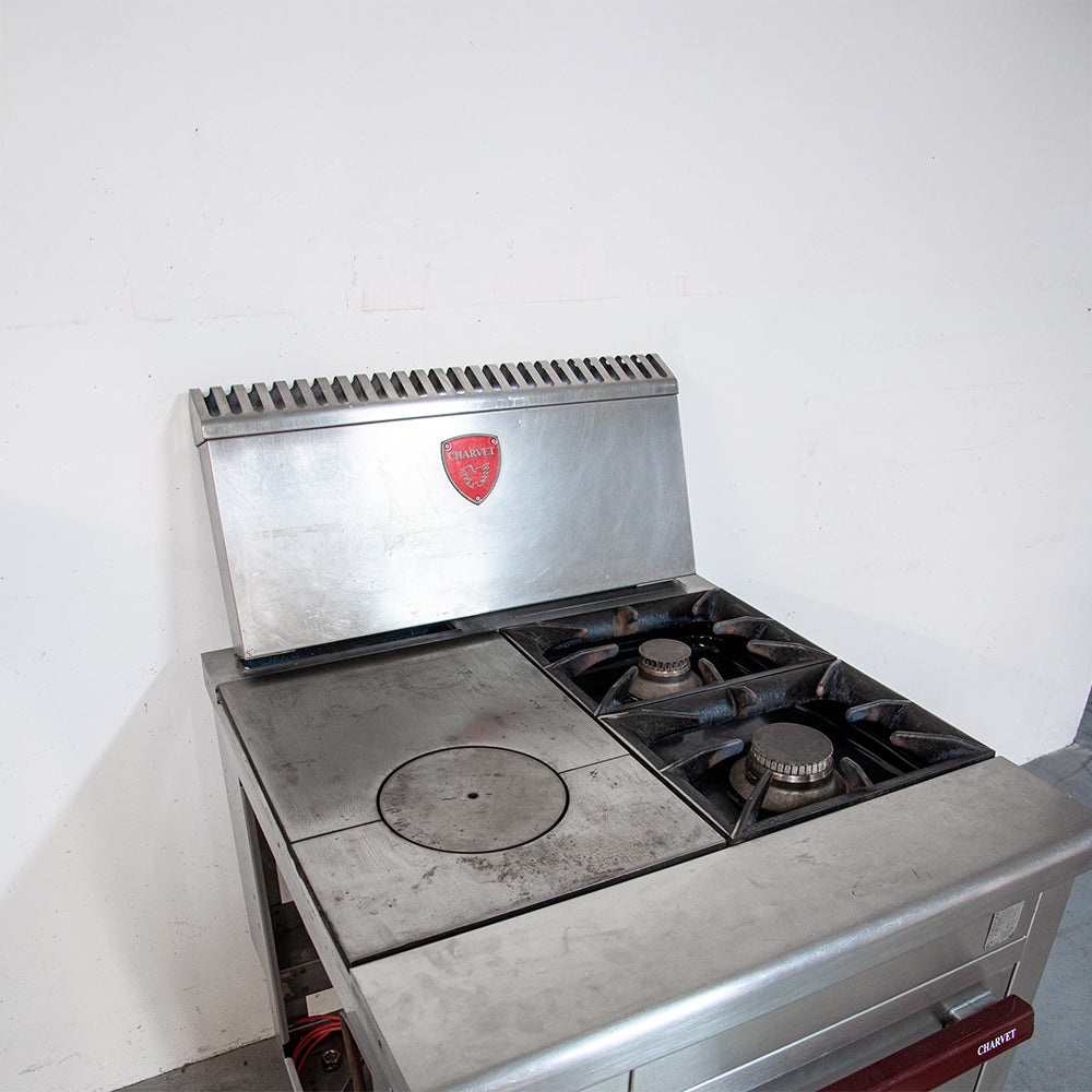 Fourneau 1 plaque coup de feu, 2 feux nus sur four gaz GN 2/1 - Charvet PRO900 G3 PL/FN