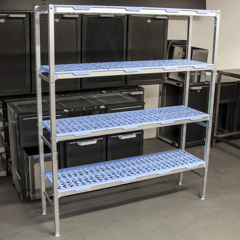 Rayonnage en ligne 4 niveaux à clayettes en polypropylènes amovibles 1494x400x1750 mm - Tournus PLB1494