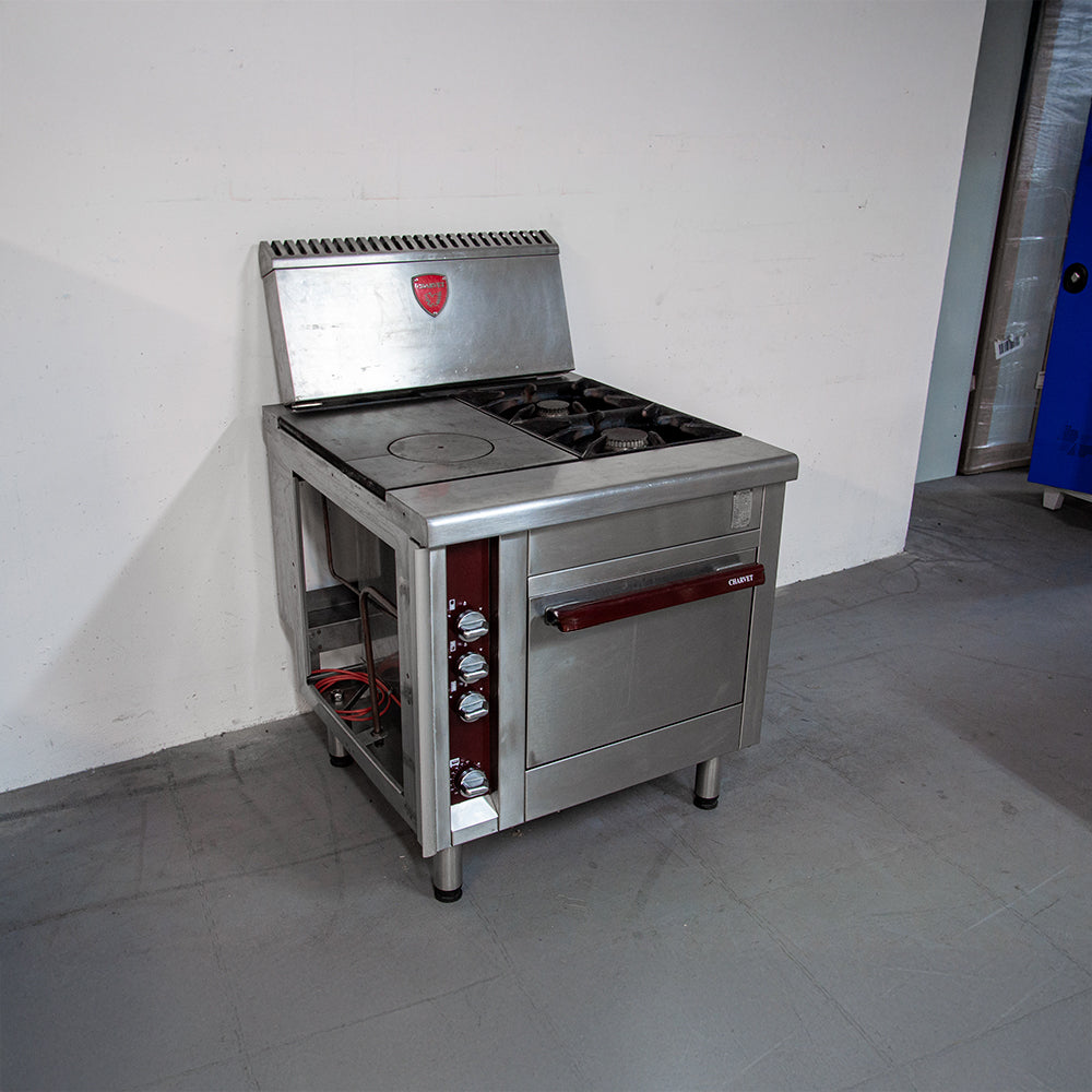 Fourneau 1 plaque coup de feu, 2 feux nus sur four gaz GN 2/1 - Charvet PRO900 G3 PL/FN