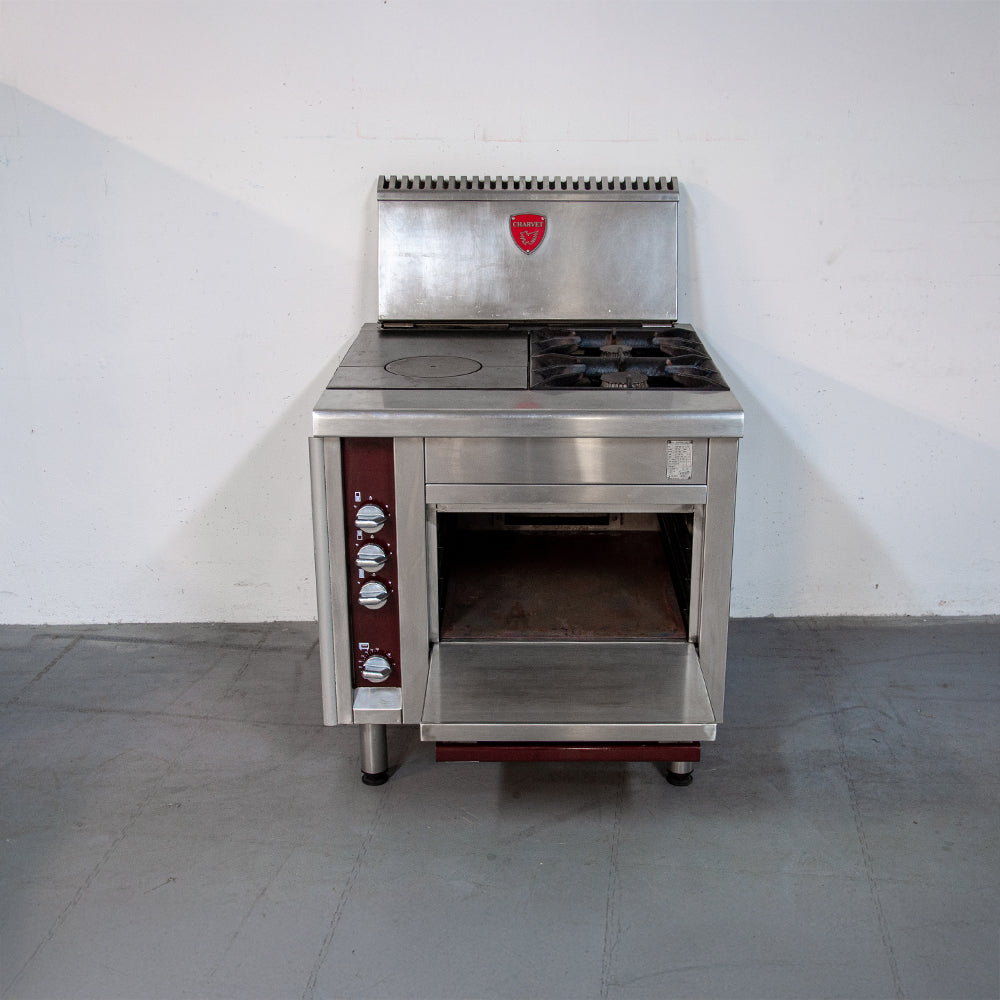 Fourneau 1 plaque coup de feu, 2 feux nus sur four gaz GN 2/1 - Charvet PRO900 G3 PL/FN