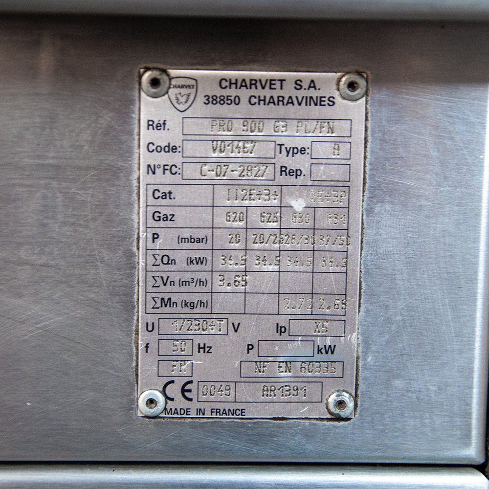 Fourneau 1 plaque coup de feu, 2 feux nus sur four gaz GN 2/1 - Charvet PRO900 G3 PL/FN