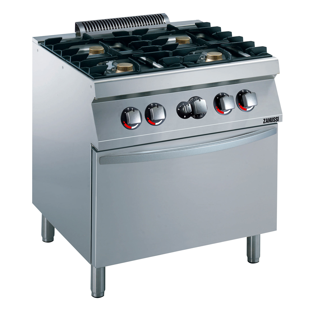 Fourneau 4 feux vifs sur four gaz GN 2/1 monobloc 28 kW en 800 x 700 x 850 mm