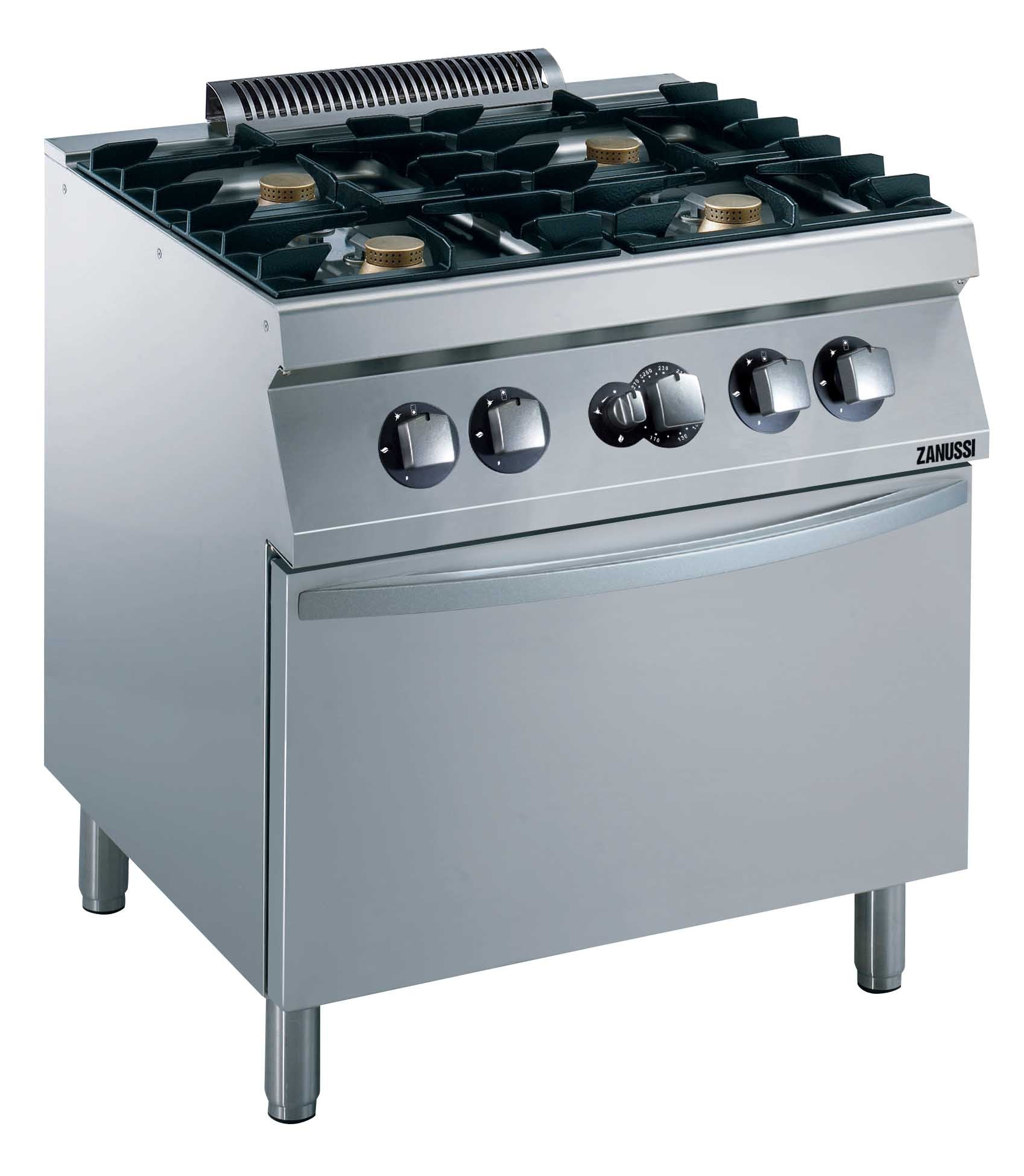Fourneau 4 feux vifs sur four gaz GN 2/1 monobloc 28 kW en 800 x 700 x 850 mm